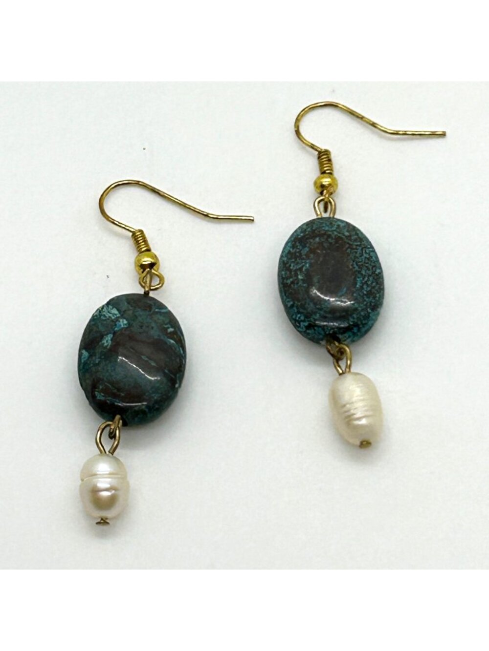 Turquoise-colored Stone  Freshwater Pearl Drop Earrings With Gold-Tone Hooks